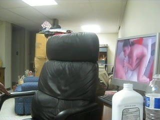 Cumshot on leather chair 4