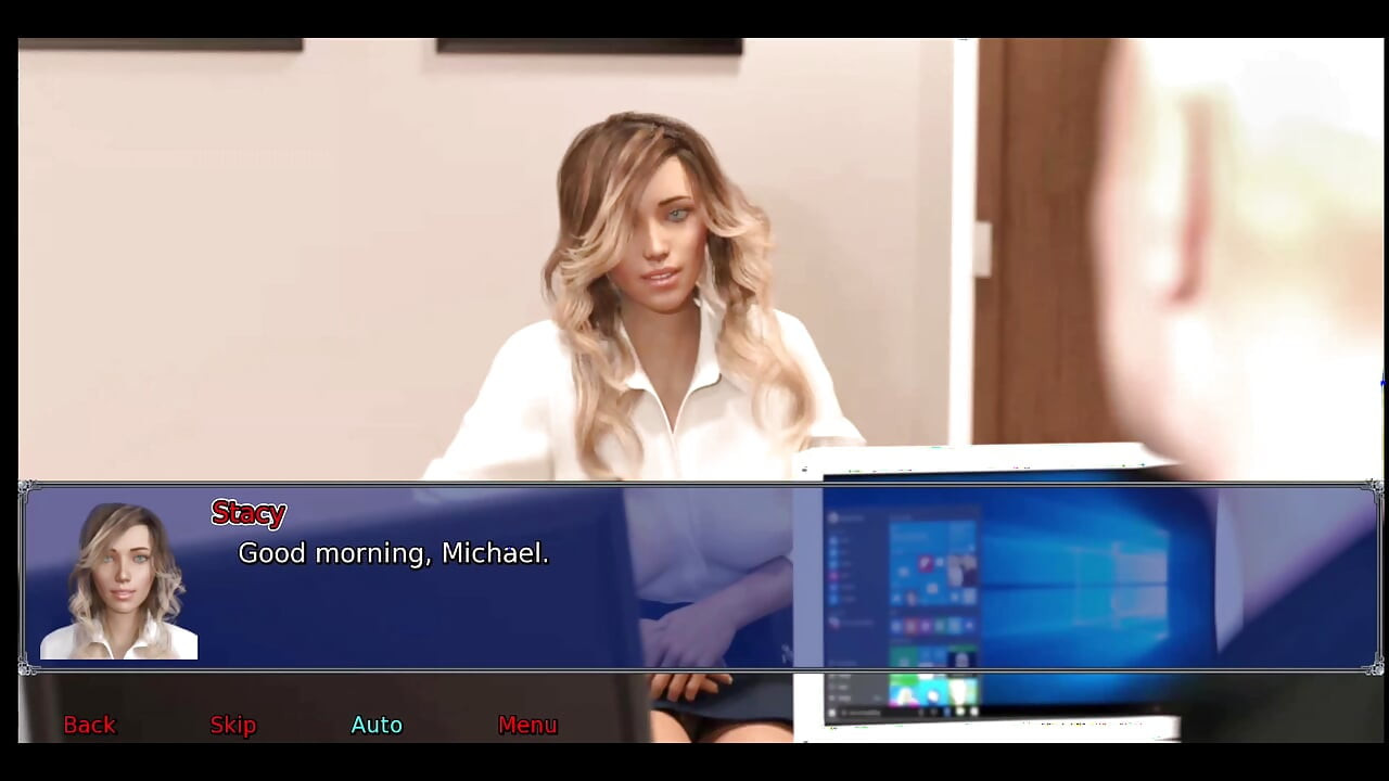 Ofisteki evli kadın #2 Simon Stacy'nin eteğine bakıp duruyor.