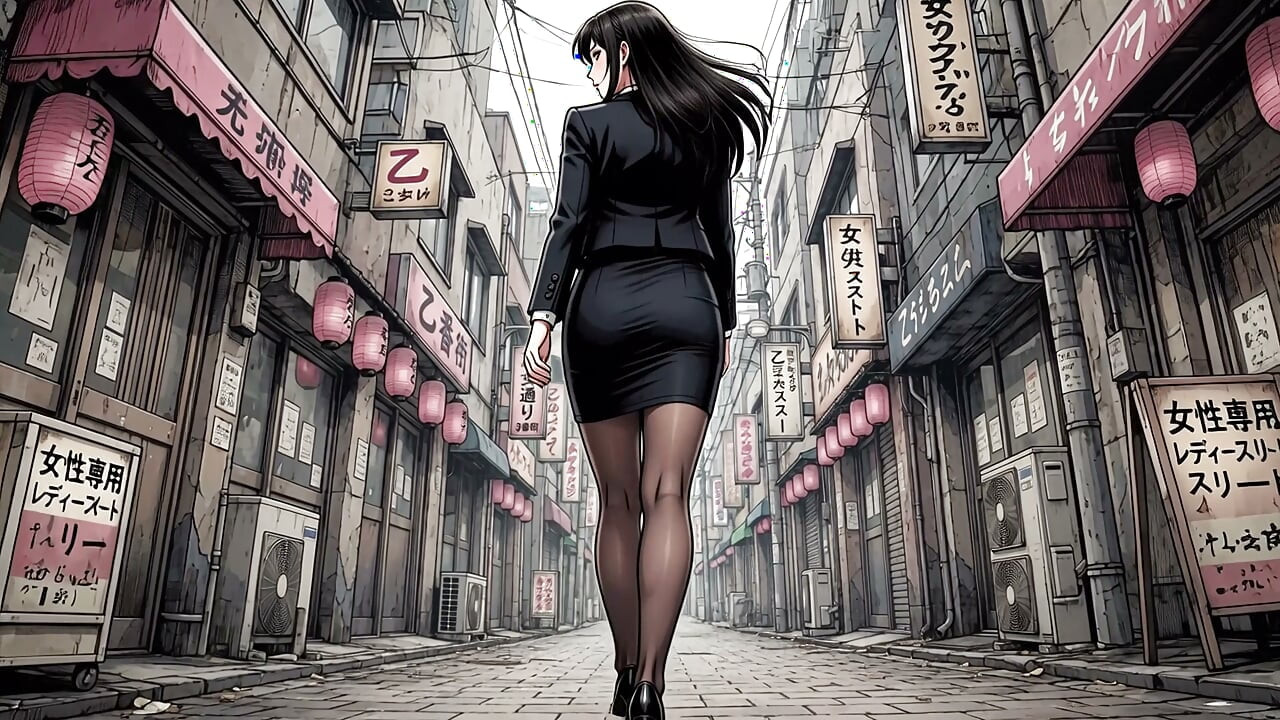 A young Japanese woman urinating in a men's restroom and on the street