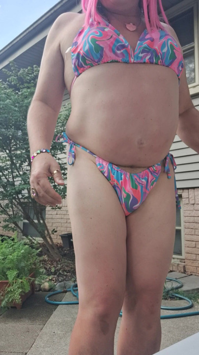 My soft feminine body,outside in my new bathing suit!