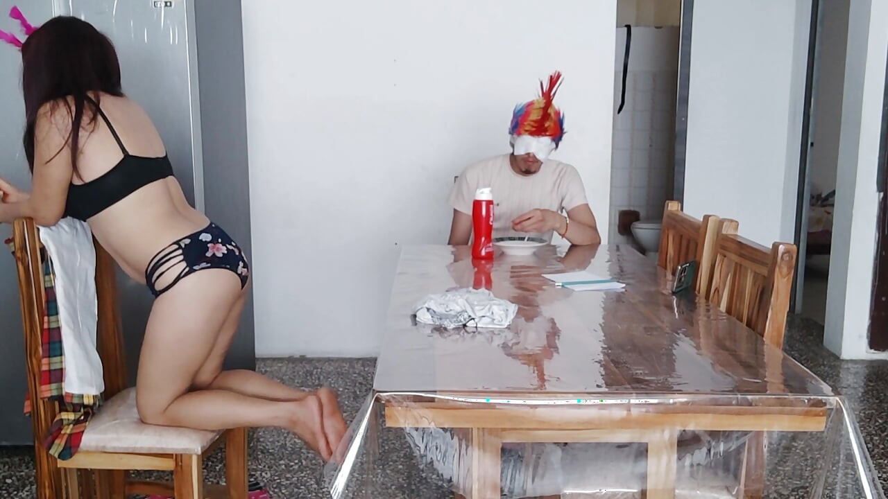I have no shame! I masturbate in front of an old man with a blindfold on.