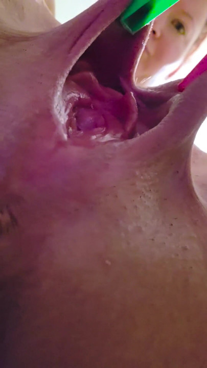 Ana Liz tortures and stretches her tight pussy with tweezers in close-up... | Clip 1