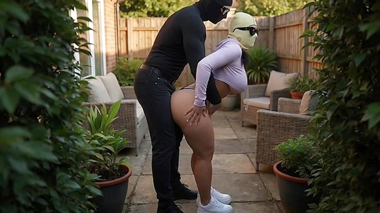 Tall Stepdad Pressing Petite Big Ass Stepdaughter in Backyard