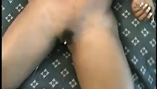 Young black slut undresses and fingers her pussy then gets fucked