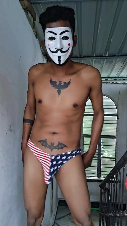 Open cock black briefs tease