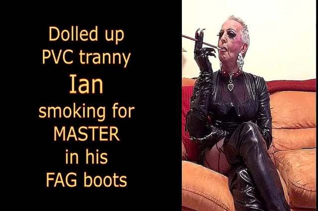 Dolled up PVC tranny Ian