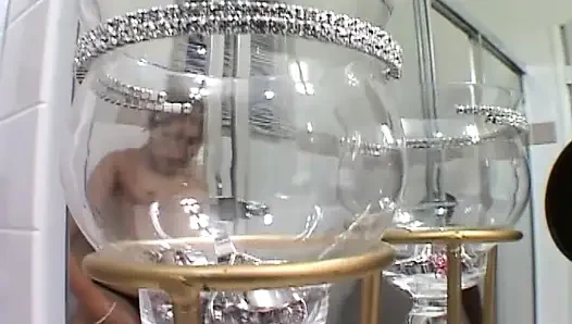 White Slut in Bathroom Gives a Deep Blowjob to the Huge Black Cock of Lexington Steele