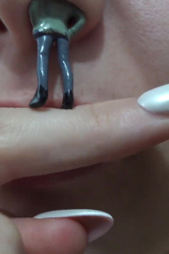 My Giantess Stepsister Puts Tiny Stepbrother in Her Nose as Punishment and Plays with Him
