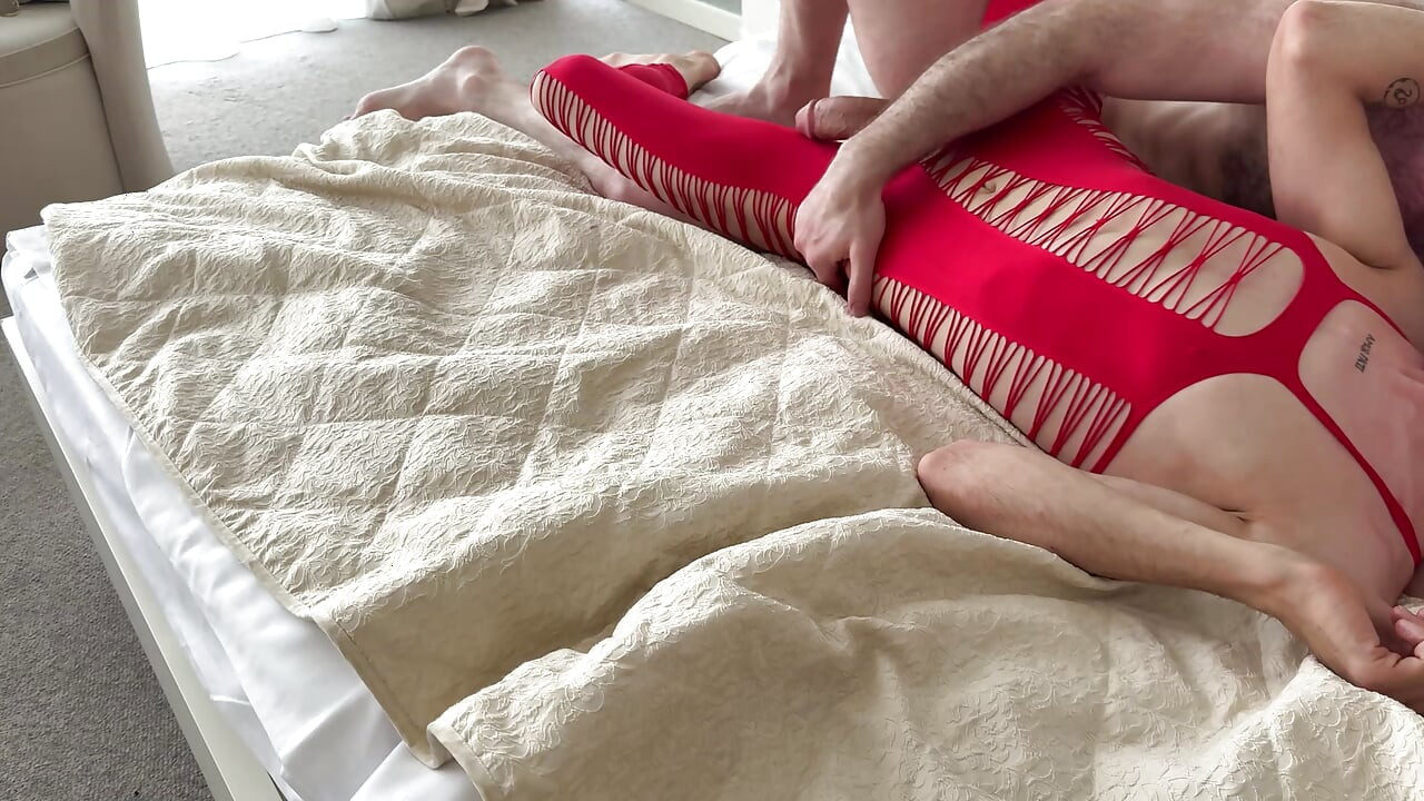 Stretching My Submissive Boyfriend's Tight Ass in His Sexy Red Lingerie