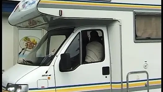 Hot girl sucks a huge cock inside the delivery van