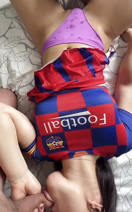 Hot Cheerleader with a Big Ass Fucks Two Cocks