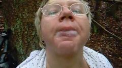 Granny in Woods Gets Facial with Glasses On