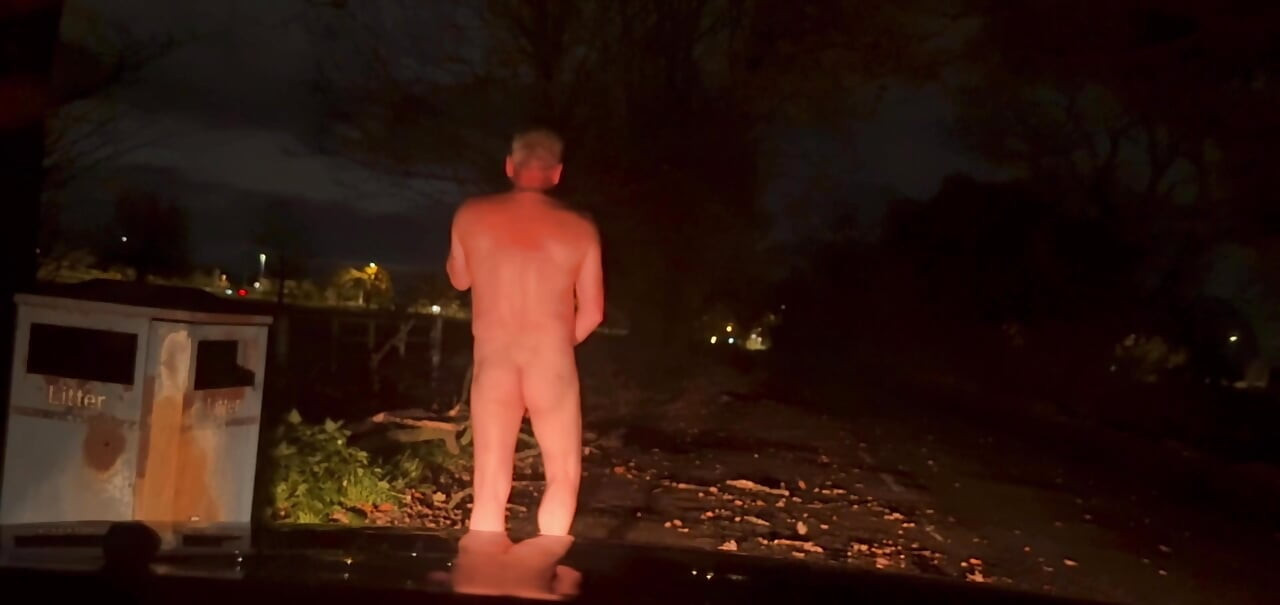 Stripping out of my body stocking and wanking at side of road