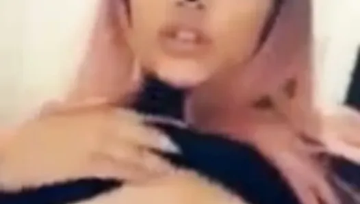 Pink hair Indian babe with saggy tits