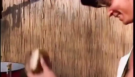 Large tits chick blows dude's dong outdoors and fucks it