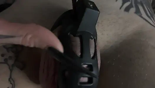 Mistress Tortures Her Slaves With Her Long Black Nails In His Chastity Cage