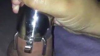 Wife husband’s hard cock into chastity cage