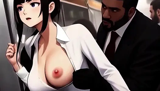 Güzel egzotik çizgi film kadınlar halka açık trende ücretsiz kullanılıyor