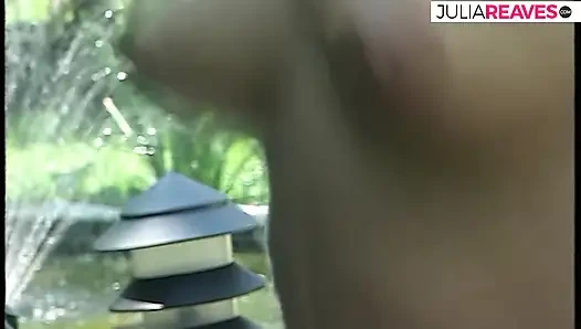 Blonde girl rides a monster cock out in the bushes