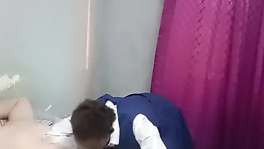 Student sucks my white cock & ride step daddies cock