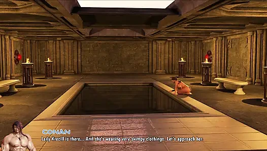 Krecill ile hamam sikişi - Conan canavar yarağını büyük göğüslerine sürtüyor ve şişman götünü parçalıyor