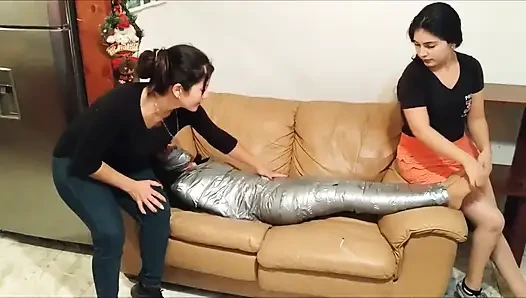 First Time Mummification for 18-year-old Latina Cutie!