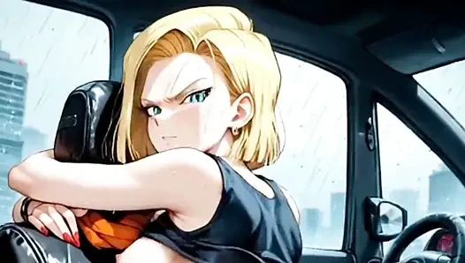 Paro -di. Android 18 bir yabancının arabasında korunmasız seks yaptı. Animasyon Hentai Waifu.