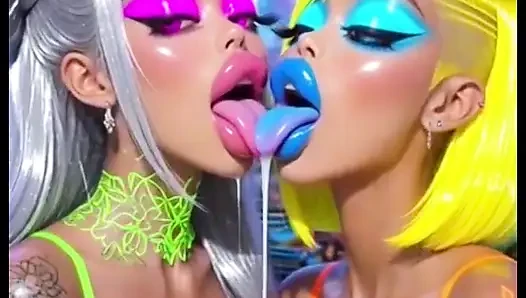 Funny Lesbians Tongue and Kiss Fetish, Ai Animation