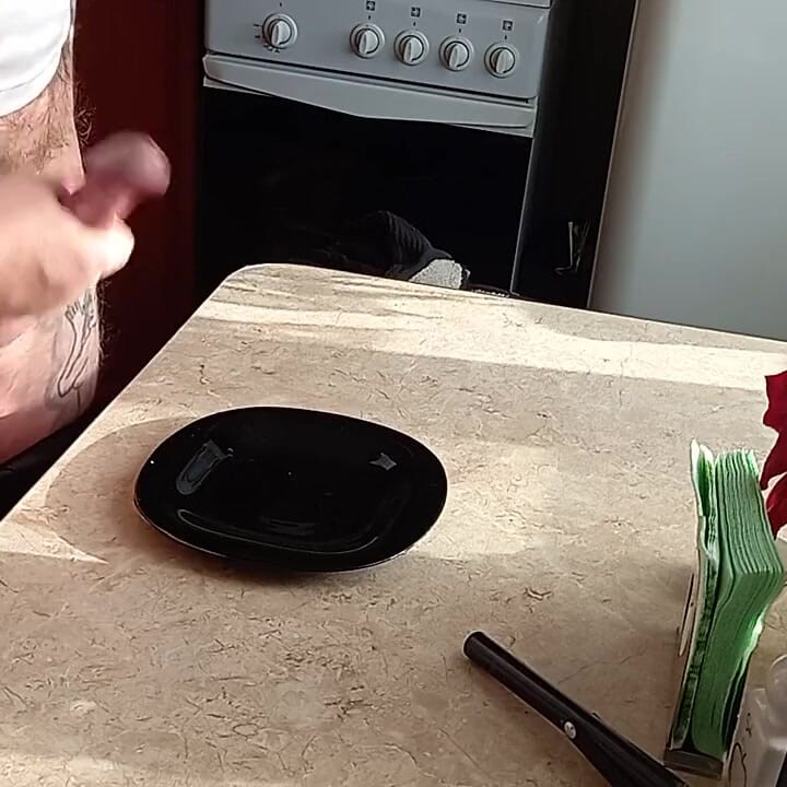 Jerking off a dick in the kitchen getting myself a morning breakfast