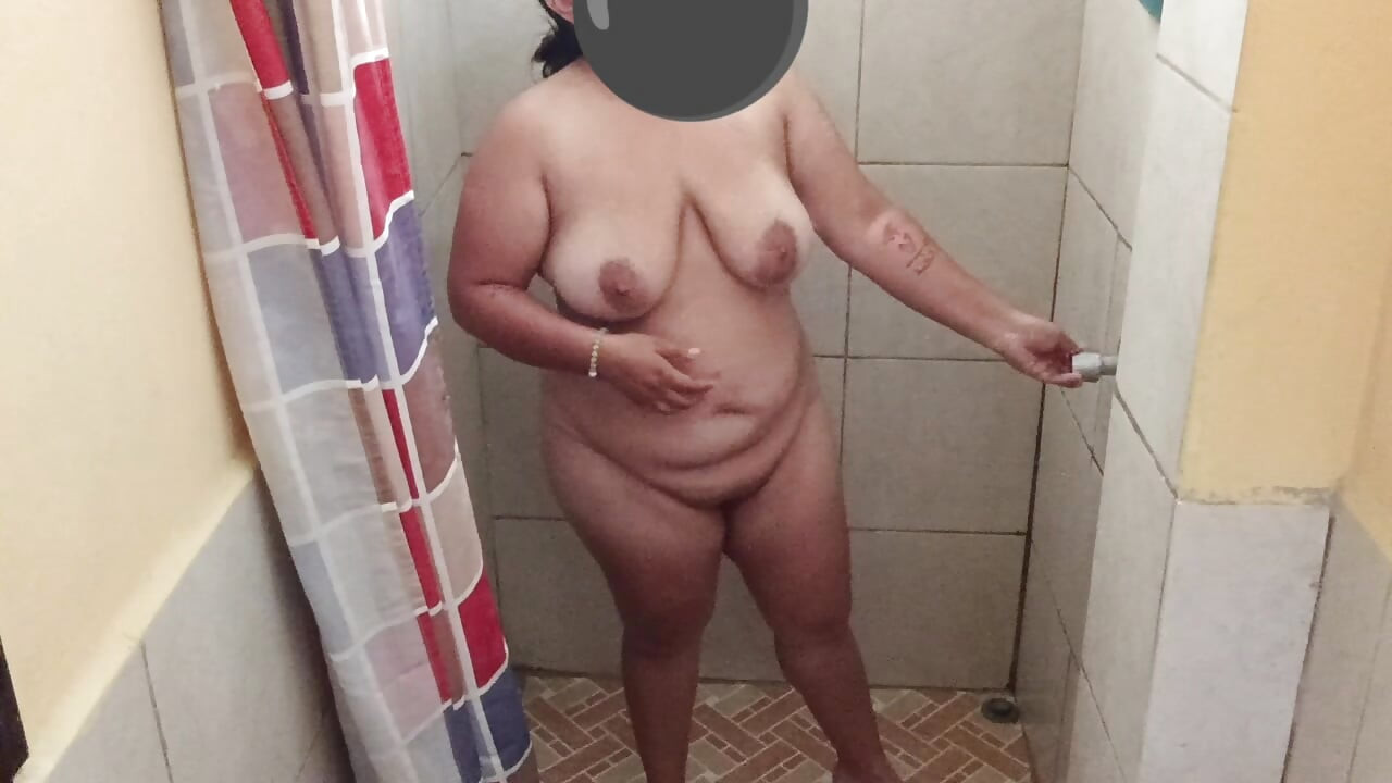 Taking a shower in a public restroom.