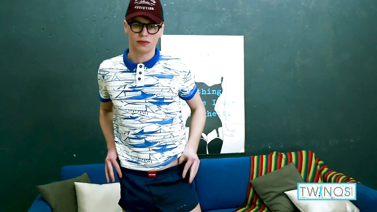Pale hunk Michael wanks his long cock until he shoots a load