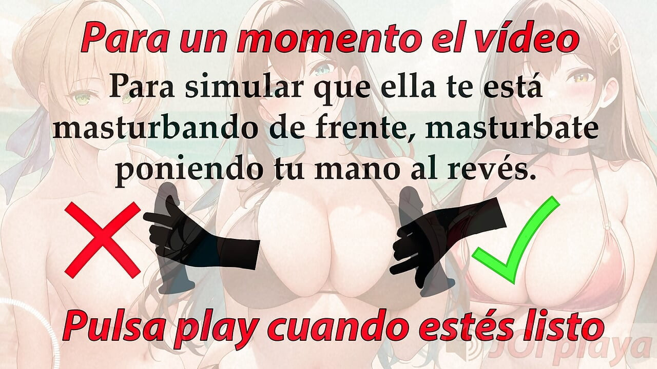 Spanish Roleplay JOI - Hentai Girls Give You A Collective Masturbation On The Beach.