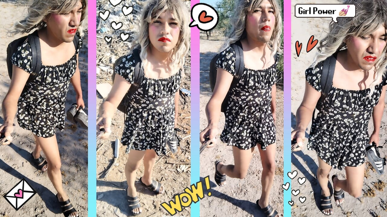 Cute Ladyboy In Public With Very Hot Mini Skirt And Sandals