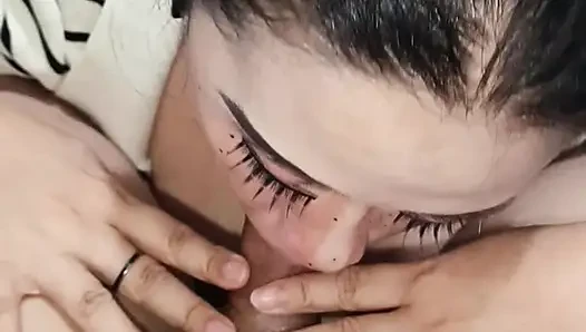 When She's Feeling Playful. Big Tits Wife Giving a Soft Blow Job to Heat Up