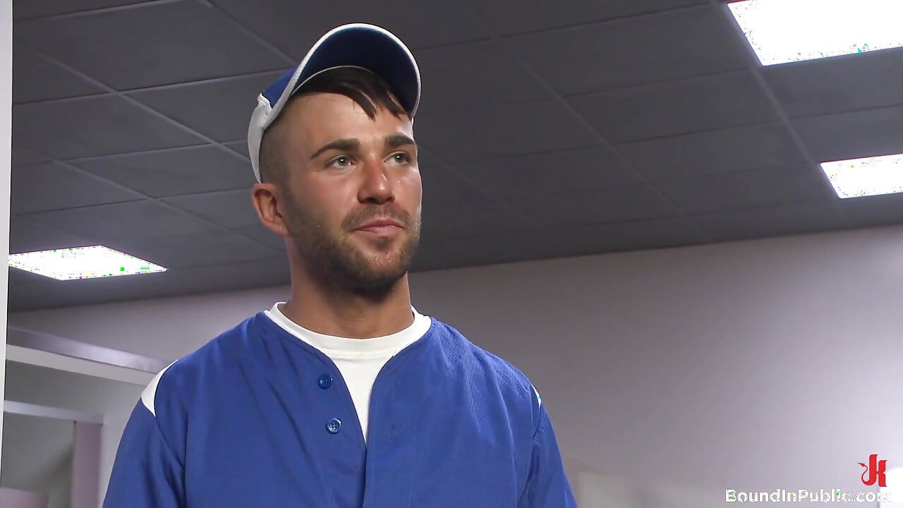 Pitcher Becomes Catcher! Bound Stud Takes a Baseball Bat up His Ass!