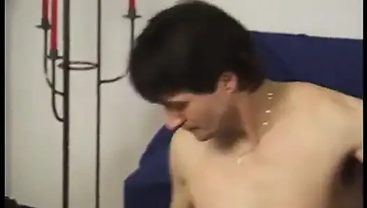 Guy clips blonde's nipples on sofa, fetish