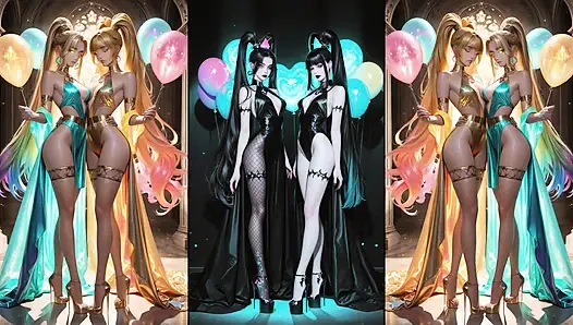 Animes get cum, do cum kissing and swallow