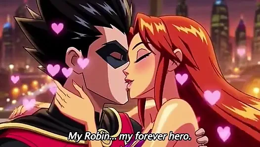 STARFIRE VE ROBIN BUHARLı ÇATı KATı ROMANTIZMI - ateşli 3 boyutlu anime çift