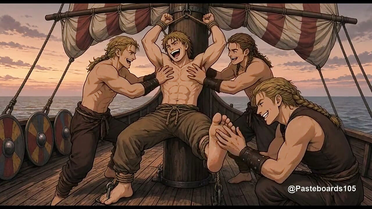 Atado ao mastro do drakkar, cativo viking (2D Anime)