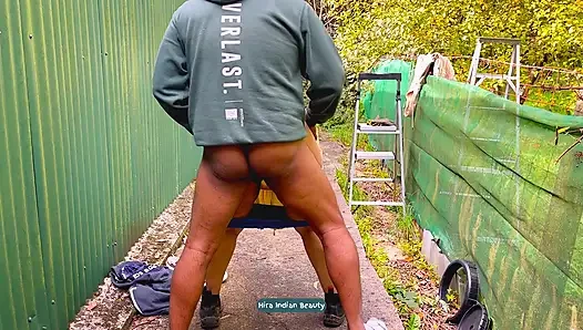 Neighbour Jumping Off Fence for Intense Standing Anal Doggy Fuck and Deepthroat Indian Wife
