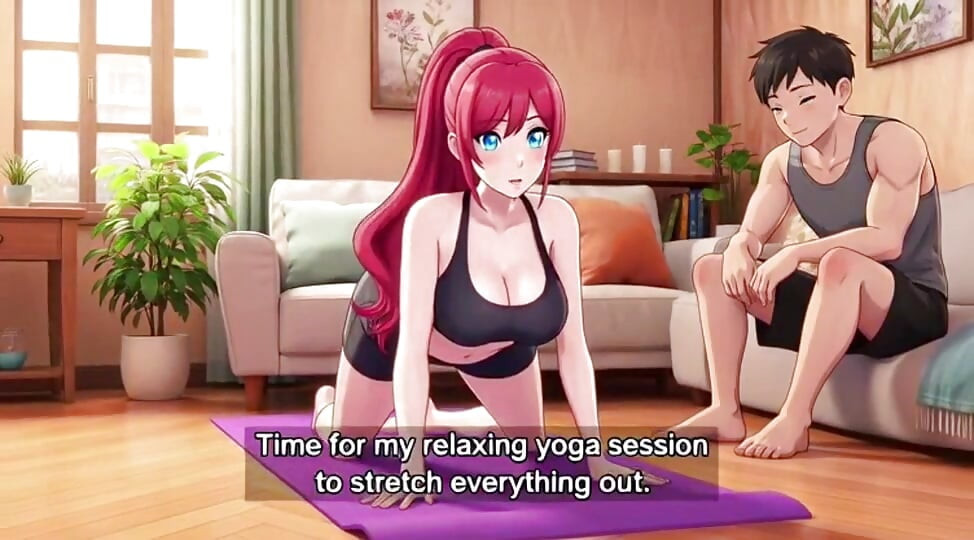 Stepbrother help stepsister in yoga and press her boobs