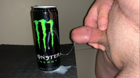 Small Penis Shooting a Load And Pissing On An Empty Monster s Drink Can