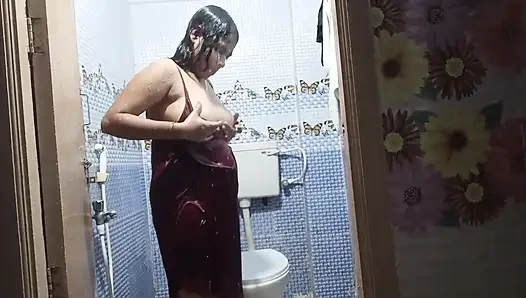 Indian Bhabhi in Hotel Bathroom Taking Shower After Sex