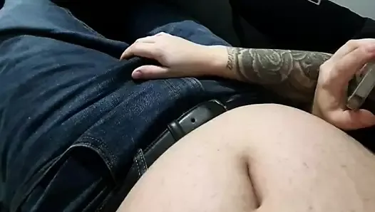 Step mom hand slipnon step son Jeans touching his cock