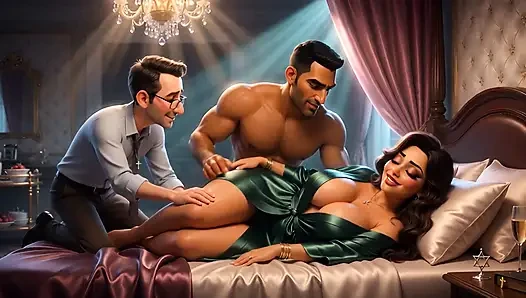 Ein muslimischer mann und eine jüdische ehefrau mit ihrem christlichen cuckold-ehemann, der sie beim ficken beobachtet.