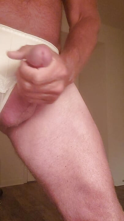 Cumming in white satin panties with anal vibrator.