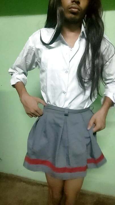 cute indian femboy in school dress strip tease