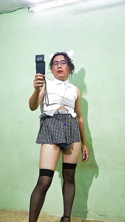 In shors and mini skirt