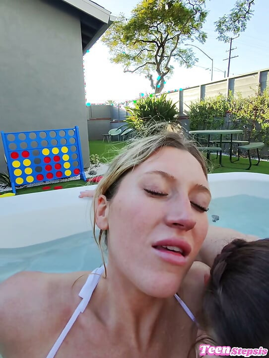 Sexy Teen Girlfriend Invites Her Hot Blonde Friend Over for a Threesome in the Hot Tub