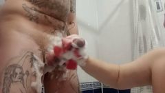 fingering my cock with a soapy sponge 1